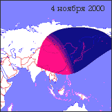 Зона видимости покрытия 4 ноября 2000
