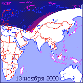 Зона видимости покрытия 13 ноября 2000